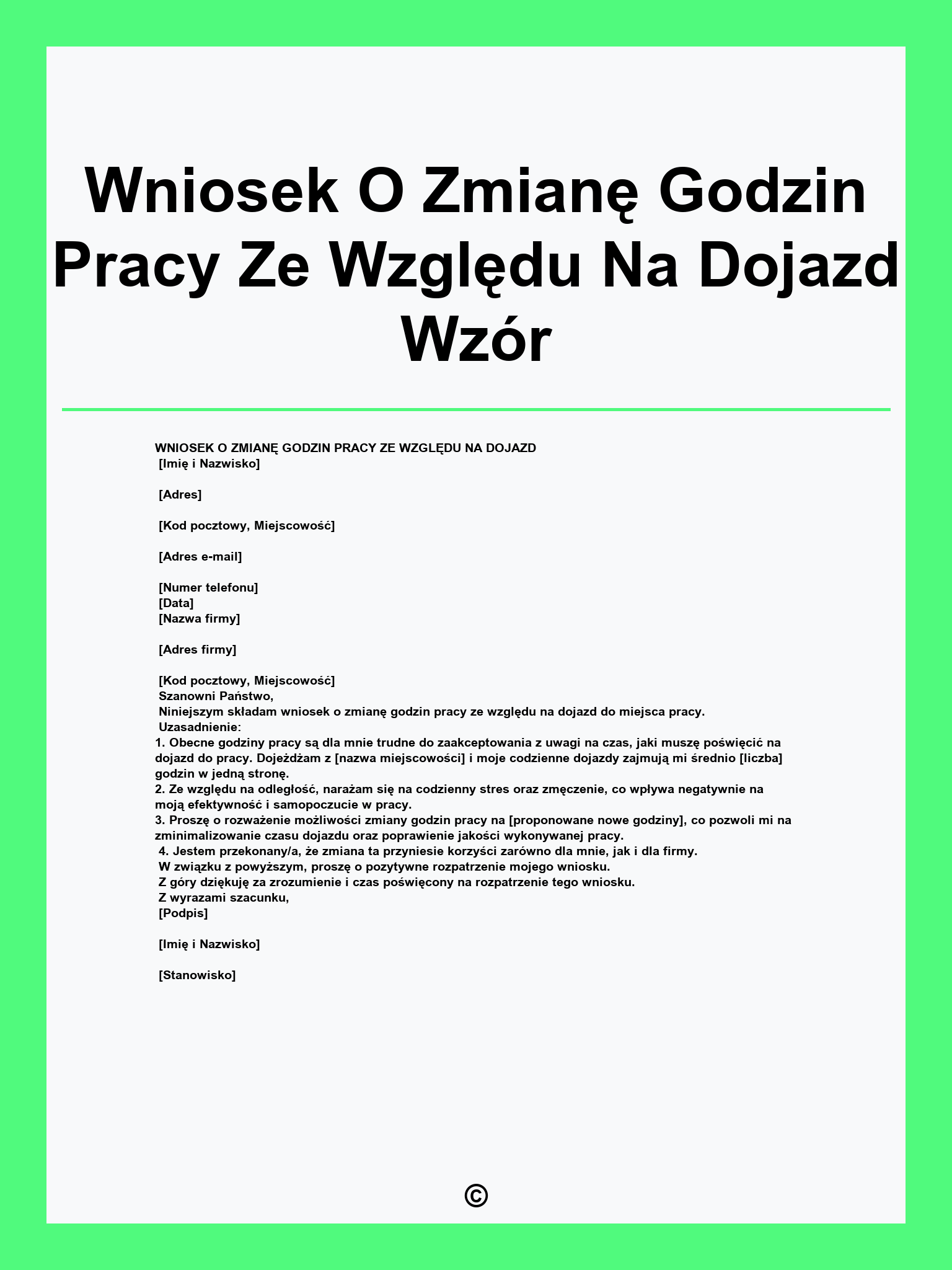Wniosek O Zmianę Godzin Pracy Ze Względu Na Dojazd Wzór