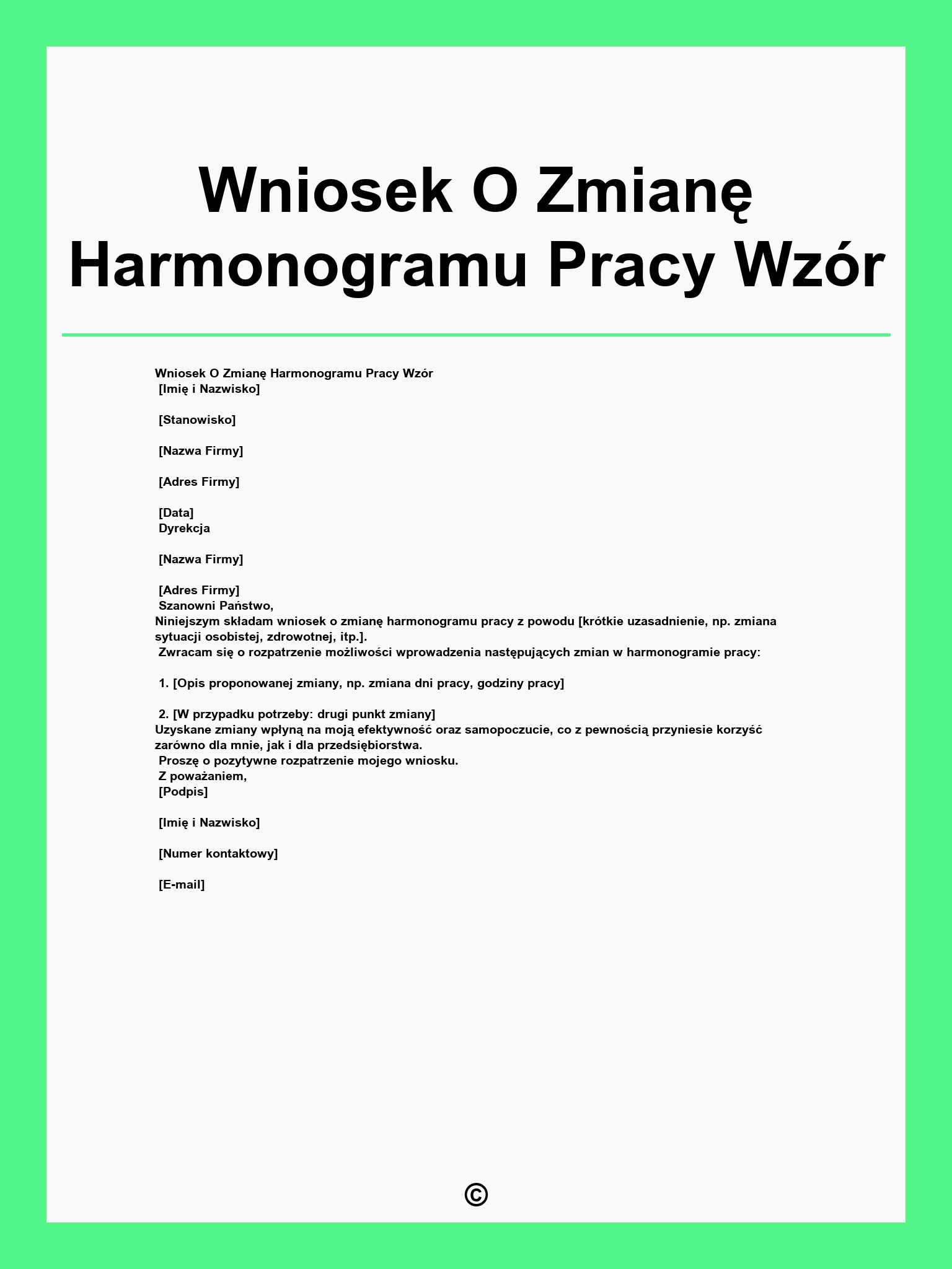 Wniosek O Zmianę Harmonogramu Pracy Wzór