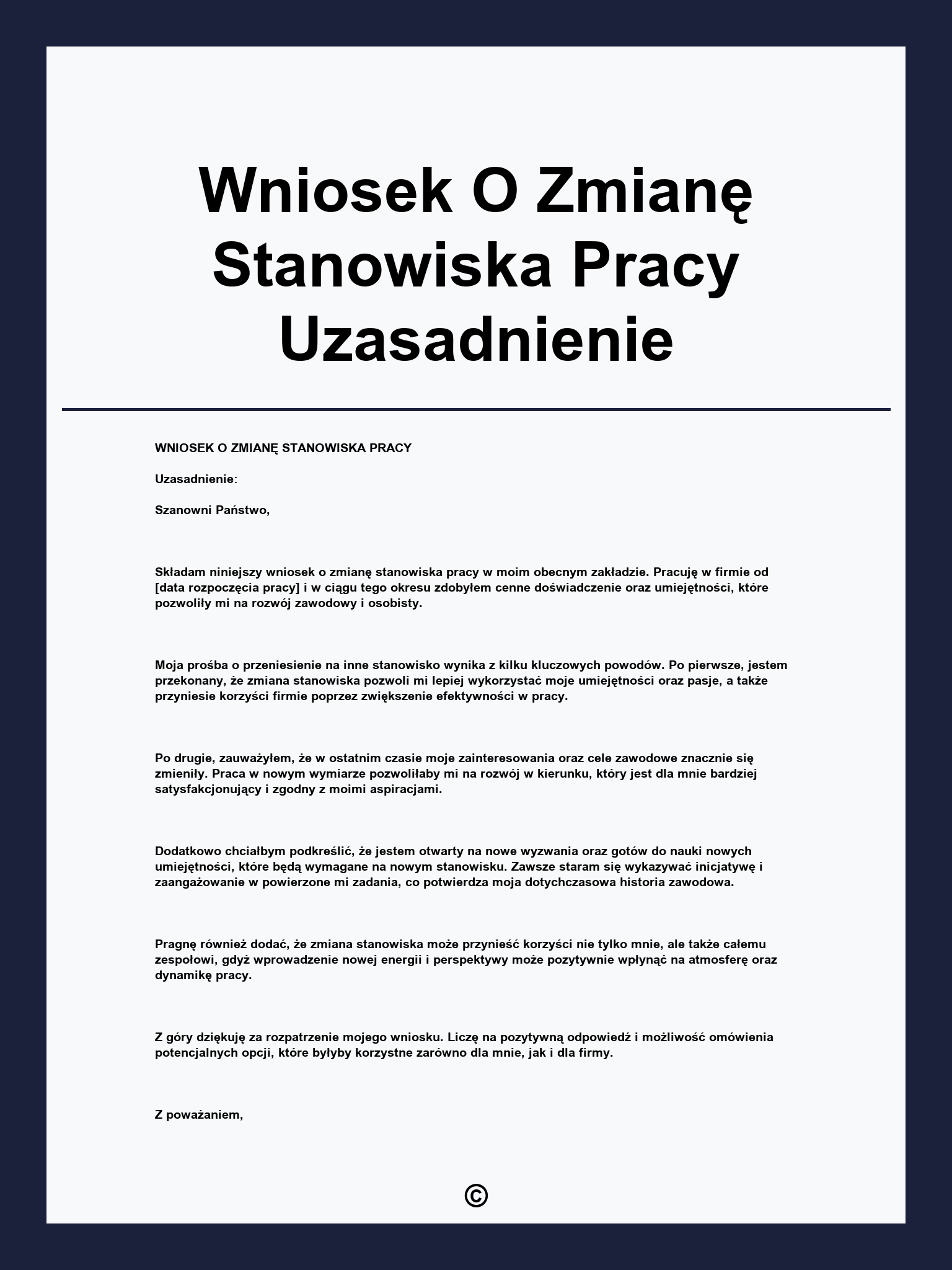 Wniosek O Zmianę Stanowiska Pracy Uzasadnienie