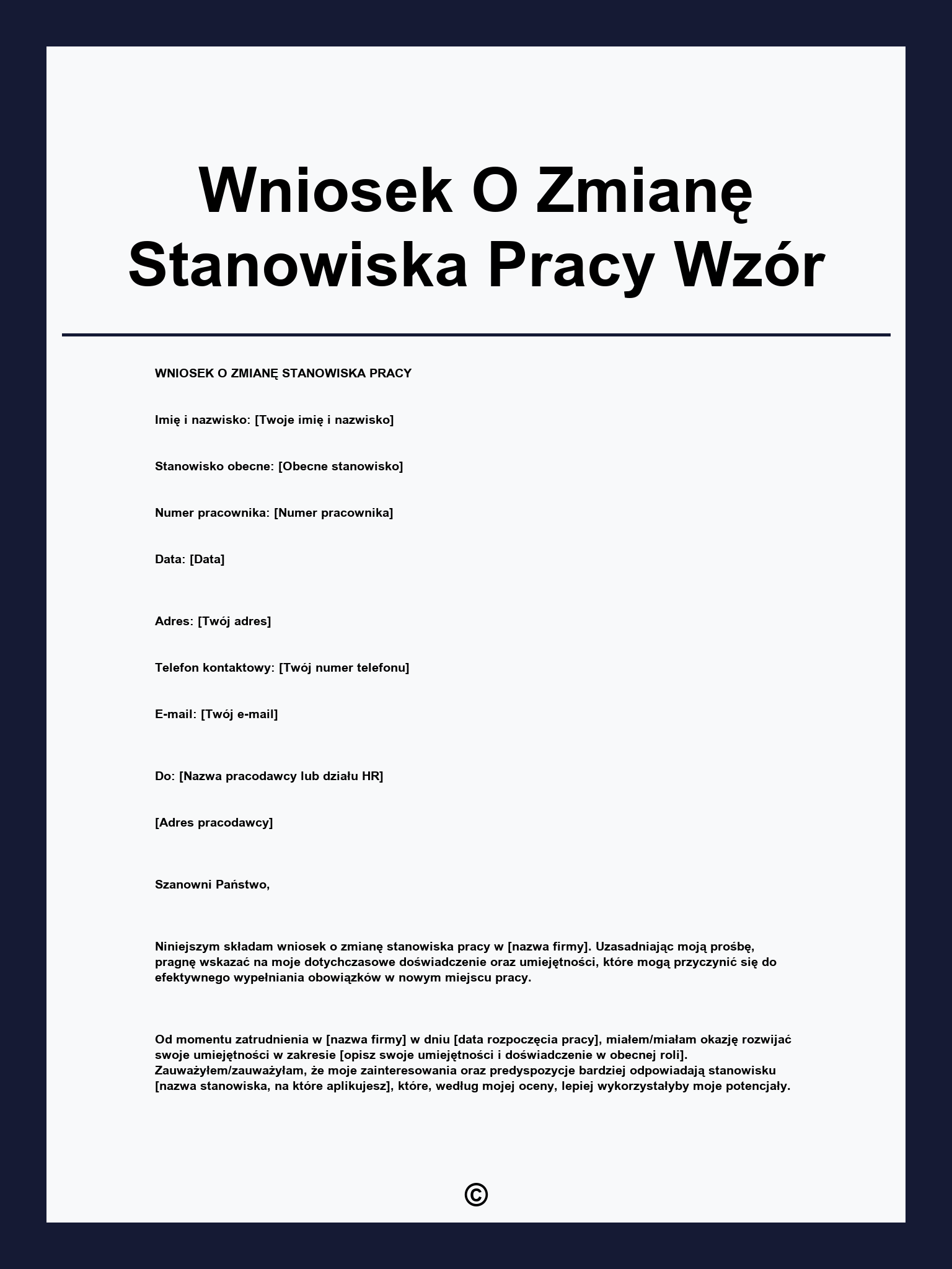 Wniosek O Zmianę Stanowiska Pracy Wzór