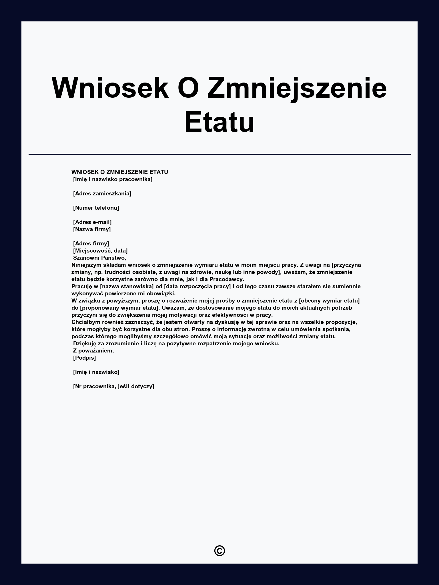 Wniosek O Zmniejszenie Etatu