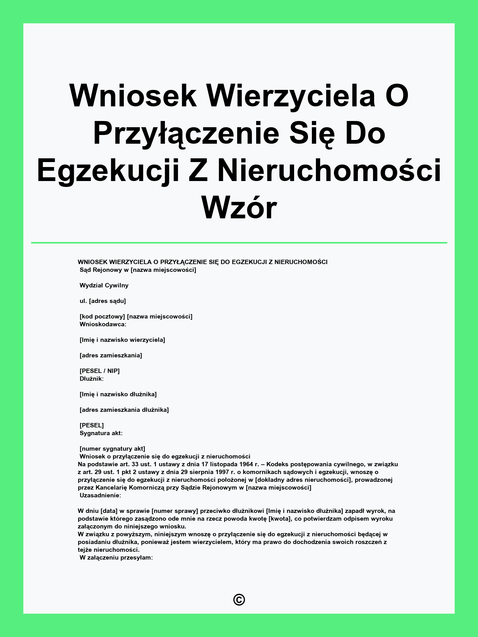 Wniosek Wierzyciela O Przyłączenie Się Do Egzekucji Z Nieruchomości Wzór