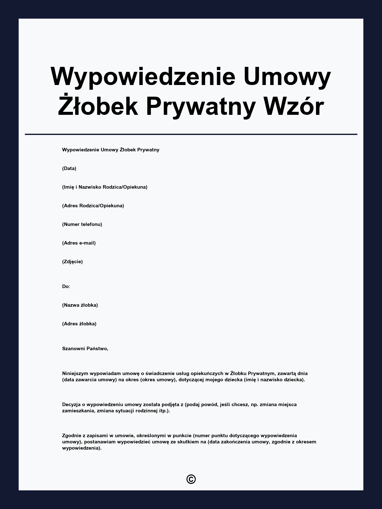 Wypowiedzenie Umowy Żłobek Prywatny Wzór