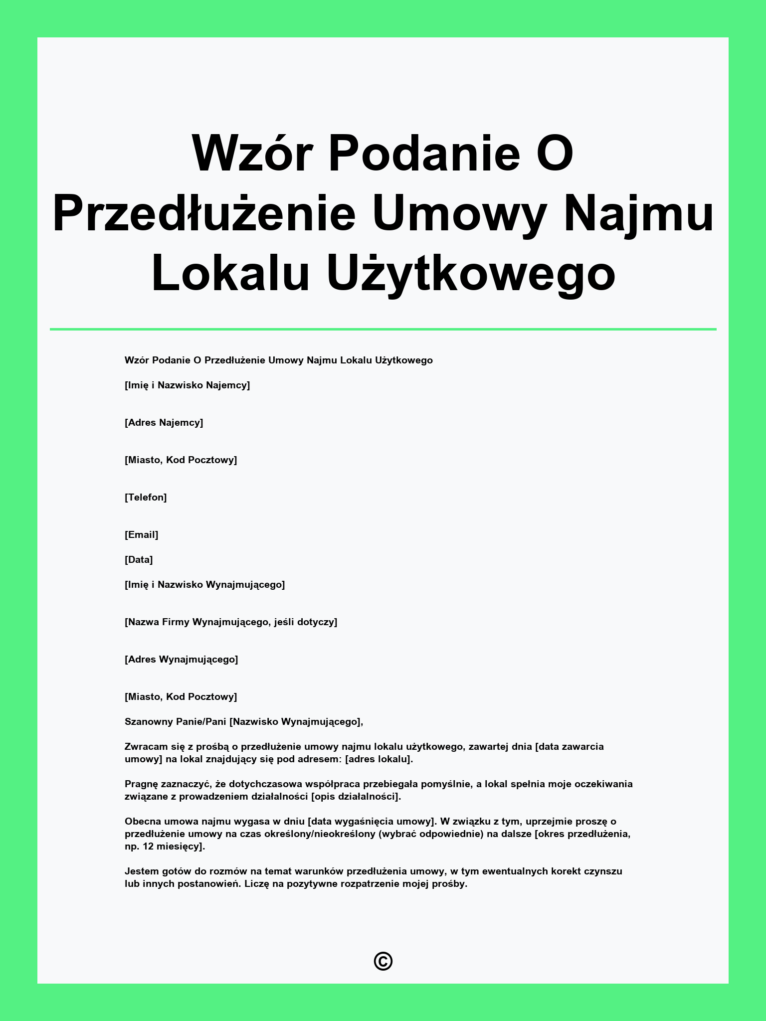 Wzór Podanie O Przedłużenie Umowy Najmu Lokalu Użytkowego