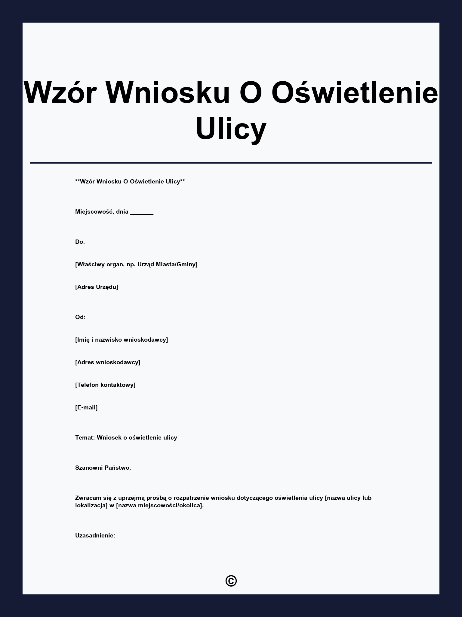 Wzór Wniosku O Oświetlenie Ulicy