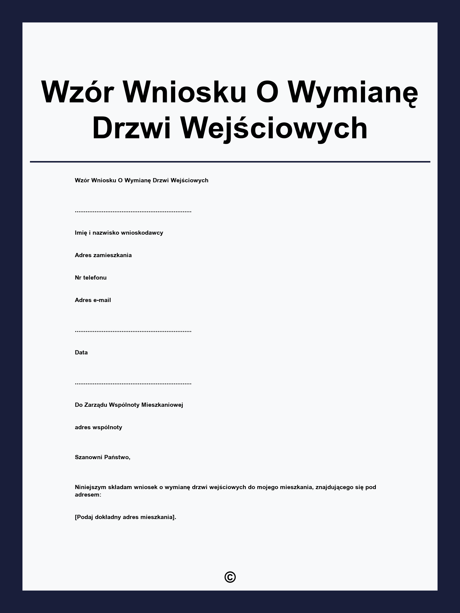 Wzór Wniosku O Wymianę Drzwi Wejściowych