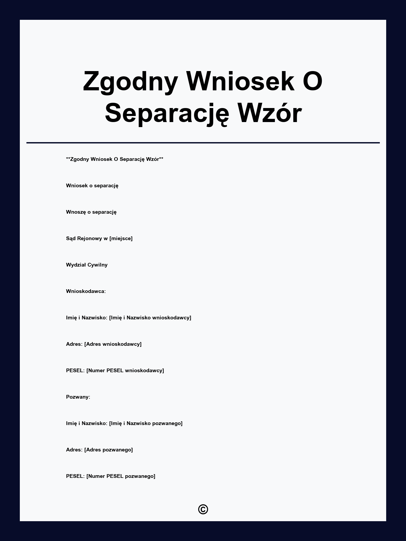 Zgodny Wniosek O Separację Wzór